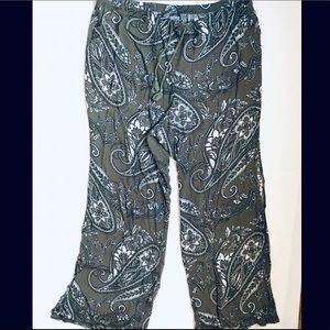 Olive Green & White Palazzo Full Boho Pants.